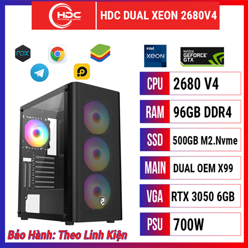 PC HDC DUAL XEON CPU 2680 V4 – RAM ECC 96GB DDR4 – SSD 500GB M.2 – MAIN X99 DUAL OEM - VGA RTX 3050 6GB